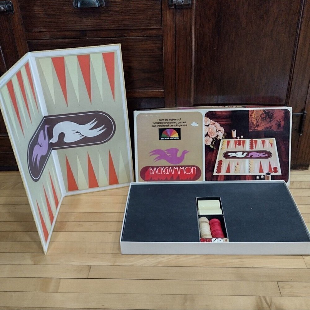 Vintage 1975 Backgammon Board Game Selchow & Righter Co COMPLETE